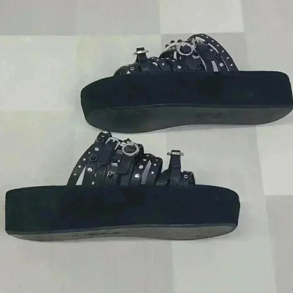 Golo Free People Naomi Flatform Studded Black Leather/Suede Sandals Sz 10